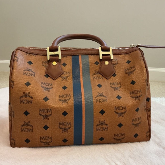 MCM Cognac Visetos Stripe Boston Bag - Picture 3 of 3